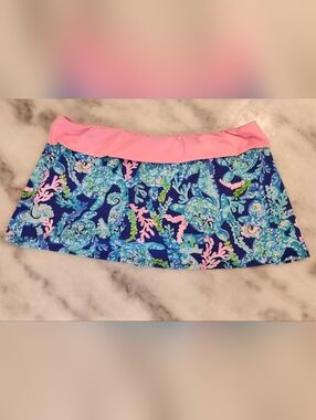Lilly Pulitzer Corsica Blue Turtle Swim Skirt Women's Size 14